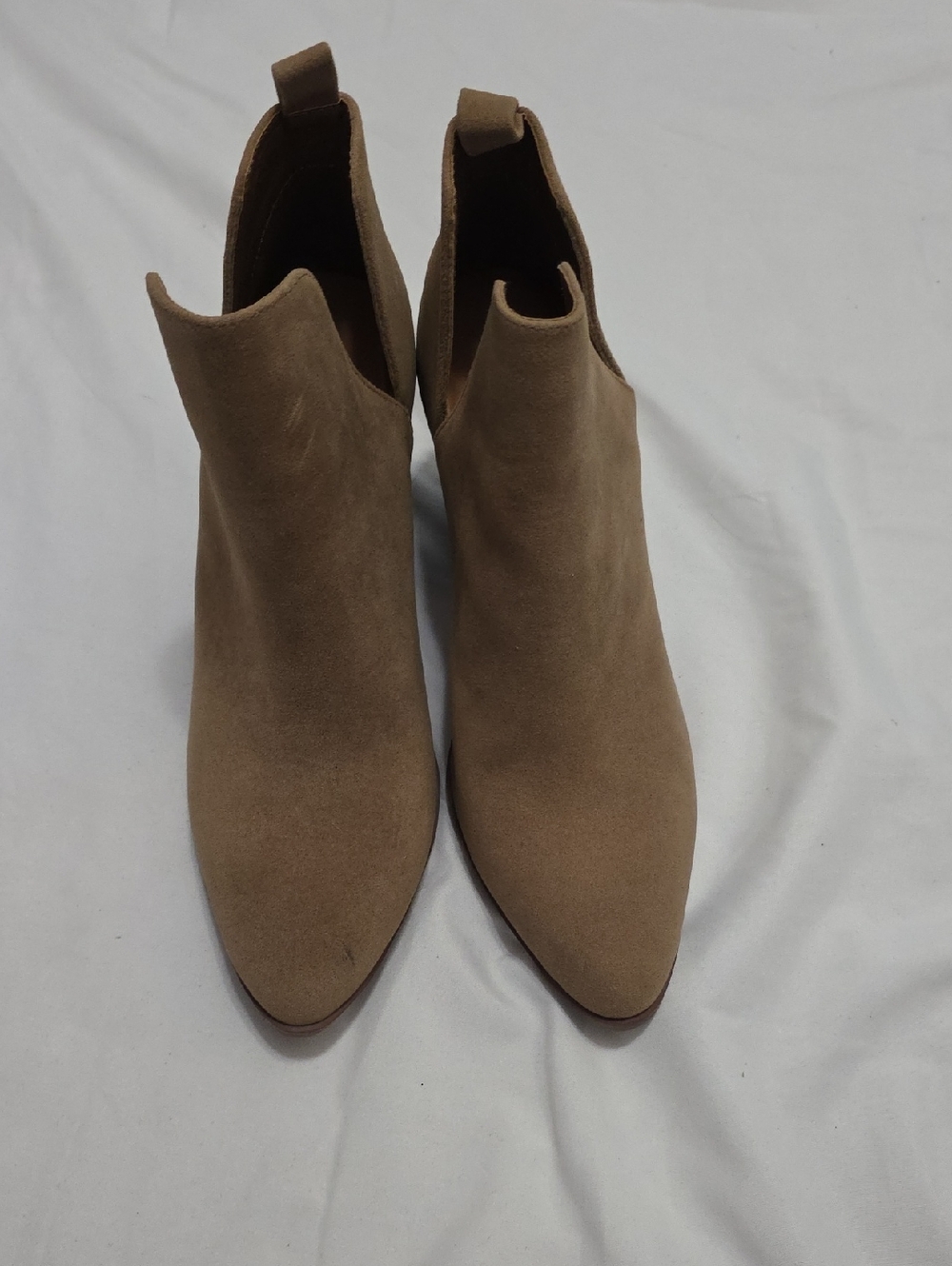 Women's Suede Ankle Booties in Tan - Stylish Block Heel - Picture 3 of 11